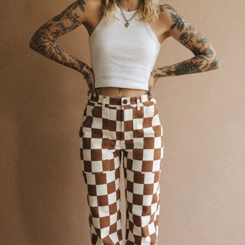 P&Co  NWT 304 Service Fatigue Checkerboard High Waisted Straight Leg Pants 2 Reg - Picture 4 of 12